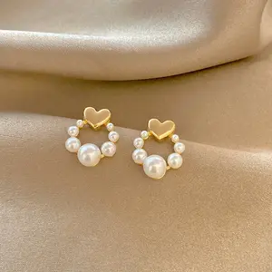 Nouveau Design à la mode, boucles d'oreilles simples en perles de cercle, bijoux pour femmes, boucles d'oreilles en argent en perles blanches pour fille