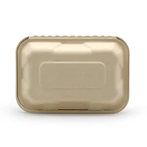 LuzhouPack 9*6*3 Lunch Box Sugarcane Bamboo Pulp Take Away Tableware Disposable Unbleached