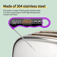 Thermomètre numérique pliable en métal rechargeable à lecture instantanée, haute précision, affichage LED, étanche pour barbecue et friture