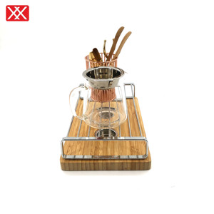 Factory Direct Sale Bamboo Base Metal Teapot <strong>Warmer</strong> <strong>Tea</strong> Set Coffee Cup <strong>Tea</strong> Pot <strong>Tea</strong> <strong>Light</strong> <strong>Food</strong> <strong>Warmer</strong> Set - Product Image 3