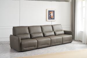 Canapé inclinable électrique 4 places en cuir véritable Power Smart avec design moderne et fonction de refroidissement pour salon - Product Image 2