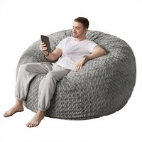 Fauteuil pouf Hobestluk 5 pieds avec housse amovible en fausse fourrure, garni de mousse à mémoire de forme, gris (50" x 50" x 24") pour salon, chambre, dortoir, bureau