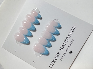 Venta al por Mayor <span class=keywords><strong>de</strong></span> 10 <span class=keywords><strong>Uñas</strong></span> Postizas <span class=keywords><strong>de</strong></span> Gel Pintadas a Mano en <span class=keywords><strong>Azul</strong></span> Francés, Hermosas y Lujosas, Diseño Personalizado, <span class=keywords><strong>Uñas</strong></span> Artificiales a Presión - Product Image 3