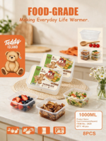Boîte à lunch jetable carrée en PP de qualité alimentaire 1000 ml, récipient alimentaire micro-ondable anti-fuite, 8 pièces