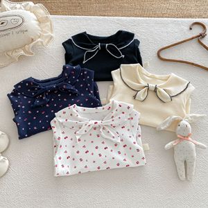 Maglietta per Bambina in Cotone Tinta Unita <span class=keywords><strong>con</strong></span> Piccoli Motivi Floreali, Colletto Rovesciato e Fiocco, per Primavera e Autunno - Product Image 4
