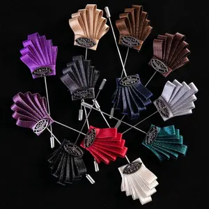 Free Shipping Handmade Men's Cloth Flower Brooch Pin Fabric Long Needle Lapel Pin For Mens