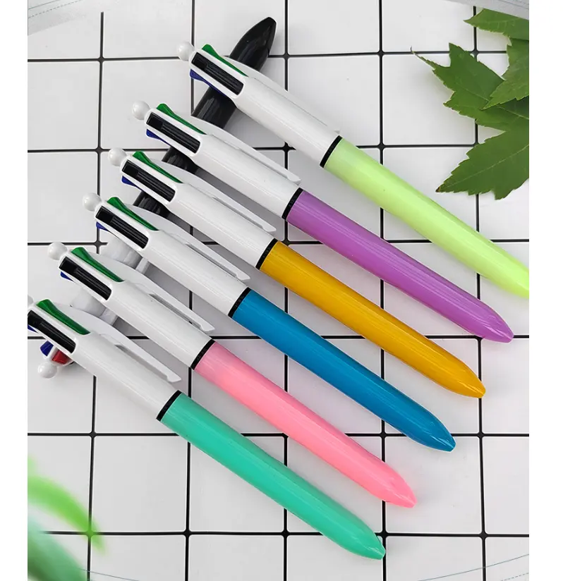 Stylo à bille promotionnel 4 en 1 Stylo multicolore Logo personnalisé Stylo d'affaires quatre couleurs pour fournitures de bureau scolaire