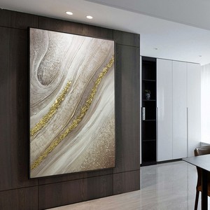 Hand Painted Oil Painting With Gold Foil Texture Modern Minimalist Living Room Vertical Wall <b>Art</b> Metal Frame Decorative Painting - Product Image 2
