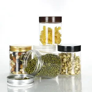 批发圆形宽口透明空蜂蜜储存食品玻璃罐带塑料盖