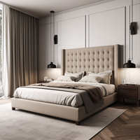 Lit superposé capitonné King Size Queen, gris, design italien, tissu, chambre à coucher avec tête de lit en tissu, velours, carton, chêne personnalisé