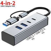 Adaptateur 4 ports USB 3.2 USB C 3.2 Hubs métalliques efficaces pour ordinateurs portables Smartphones Tablettes Consoles de jeu avec souris Clavier inclus