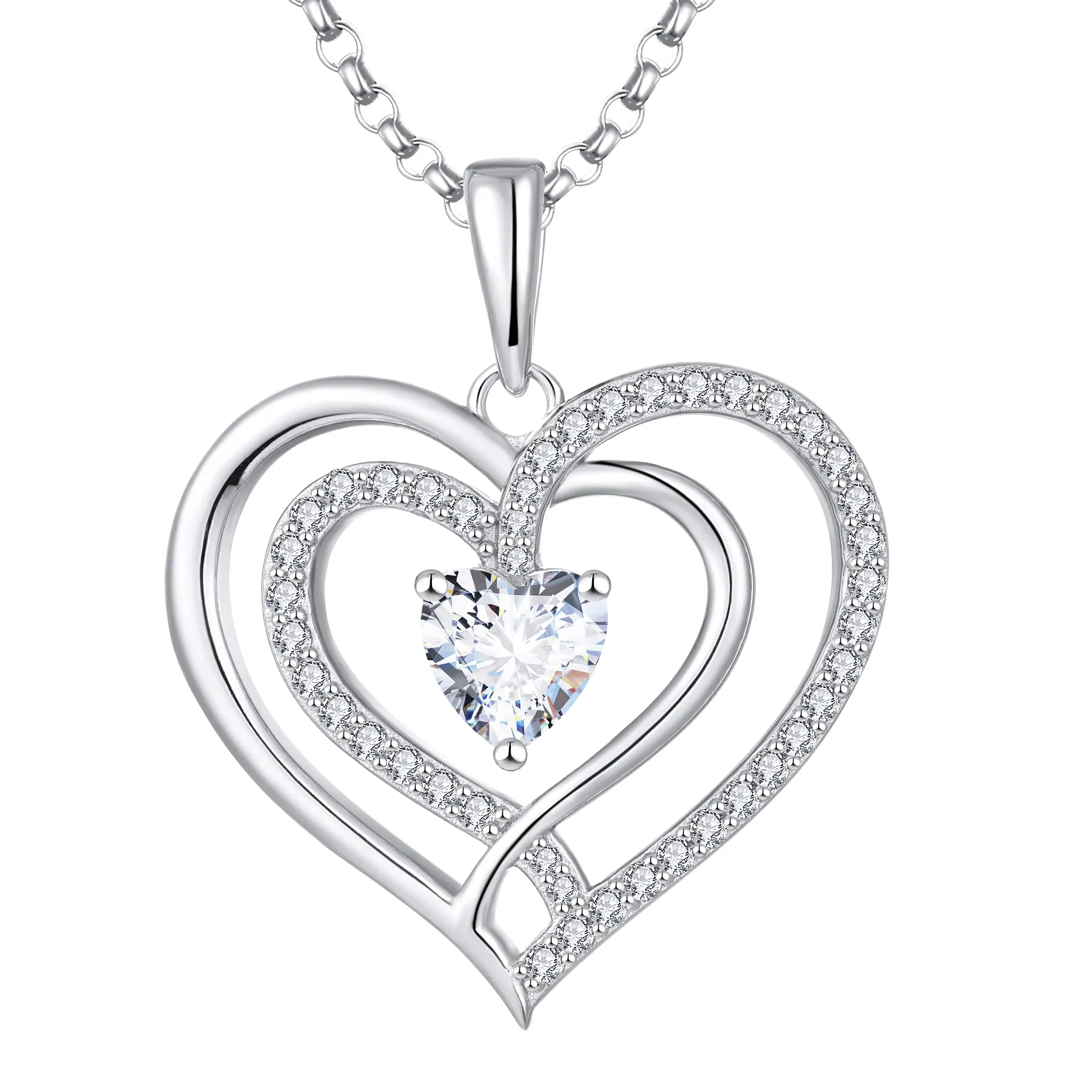 2023 New Jewelry Love Style Sterling Silver 925 Pendant Necklace In 3 Heart Design