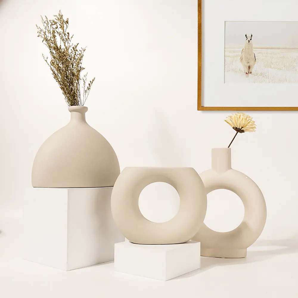 Decorazione di ciambella in ceramica creativa per soggiorno di artigianato transfrontaliero vaso in ceramica per arredamento