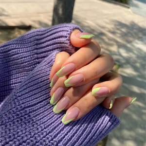 Bán Buôn Thêm Quảng Trường Dài Báo Chí Trên Nails Set Màu Xanh Lá Cây Pháp Fake Nails Nhà Cung Cấp