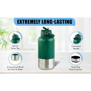 Comedero para Mascotas 3 en 1 de Acero Inoxidable de 32 oz con Logotipo Personalizado, Botella de Agua Portátil para Perros con Aislamiento al Vacío para Viajes - Product Image 3