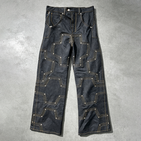 YSJY Jean Baggy Homme en Denim Selvedge Brodé Brut, Coupe Large, Style Vintage de Luxe Japonais, avec Tissu de Sauvetage Personnalisé au Dos