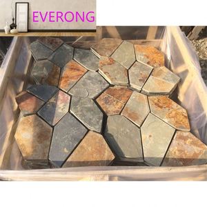 Mộc mạc <span class=keywords><strong>Slate</strong></span> Cube Fan Shape lưới-gắn Gạch Mosaic cho Patio đường dẫn cách - Product Image 4