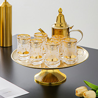 Service à thé en verre avec théière en acier inoxydable doré, plateau et cafetière – Ensemble pour salon et maison