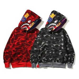 Ape Camouflage Embroidered Ape Couple Zipper Hoodie Men's Shark Double/Single Hood High-End Version Sweatshirt <strong>Jacket</strong> - Product Image 2