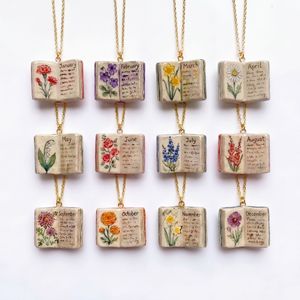 <span class=keywords><strong>Collier</strong></span> pendentif livre fleur de naissance 12 mois, chaîne fine dorée, breloque livre floral peinte à la main <span class=keywords><strong>pour</strong></span> femme, anniversaire, mois de naissance - Product Image 3