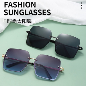 Frameless Sunglasses For Women Metal Frame Pc Lens Uv400 Protection Fashion Korean Style <b>Round</b> Face Slimming <b>Sun</b> <b>Glasses</b> - Product Image 2