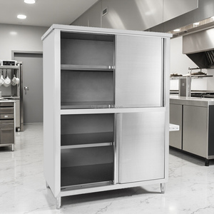 Stainless Steel Commercial Storage Cabinet With 4 Shelves And Sliding Doors For Kitchen Use - Product Image 1