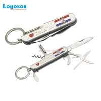 Porte-clés multifonction vintage en métal, personnalisable avec logo, couteau de poche et ouvre-bouteille, écologique – Nouvelle collection en promotion