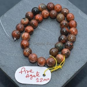 Perles rondes en agate de feu, 12 mm, disponibles en plusieurs couleurs, marque Gujarat Crystalexport.com, modèle A-Beads-029, vente en gros - Product Image 3