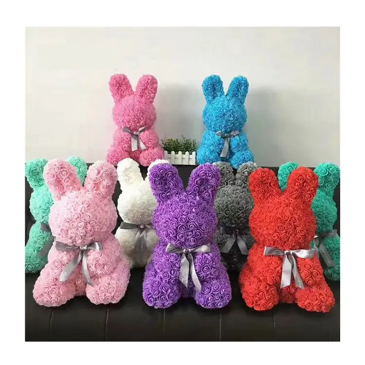 luxury rose rabbit bear for valentine day Pe foam rose rabbit rose gifts artificial flower foam teddy rose bear