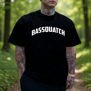 Camiseta gráfica unisex Bassquatch de manga corta, corte regular, algodón, ropa informal, diseño con letras estampadas en la parte delantera, hecha en EE. UU. - Product Image 2