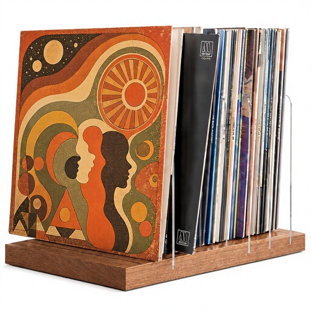 Vinyl Record Holder 70-100 LP Solid Wood Acrylic Detachable Standing 6-Slot Stylish Album Display Rack for Home Office