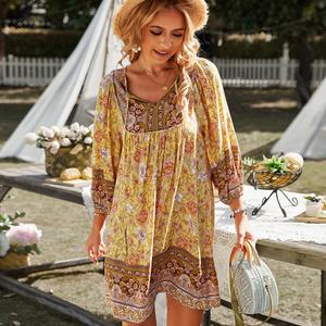 2025 verano Mujer Casual Real Shot cuello en V estampado Floral vestido diseño independiente Europa América ocio vacaciones hecho gasa - Product Image 4