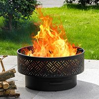 Table de foyer extérieure moderne en fer et bois OutVue 32 pouces avec couvercle grill, housse imperméable et pique-foyer - Barbecue d'extérieur