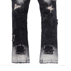 Jean en denim de haute qualité déchiré et réparé avec des patchs de poche, style Rackade Stacked pour homme - Product Image 6