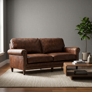 Industrial & Vintage Chesterfield European Two-Seater Solid Wood & Genuine Leather Sofa for Living Room Home Apartment or Villa - Product Image 3