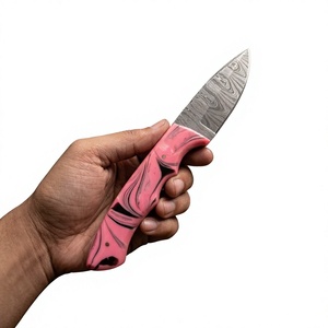 Cuchillo de Hoja Fija con Punta de Gota, Acero de Damasco, Mango Rosa, para Caza y Uso en Exteriores - Product Image 5