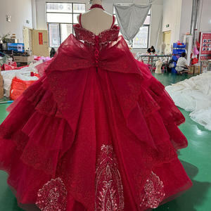 Robe de Quinceañera Rouge Moderne avec Appliques de Paillettes, Longueur Ras du Sol, Traîne Chapelle, Dos Nu, Robe de Bal pour Anniversaire 15/16 Ans, Robe de Princesse pour Concours - Product Image 5