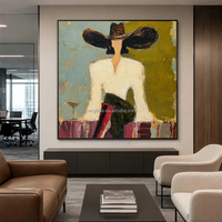 Peinture abstraite de portrait texturée peinte à la main sur toile avec cadre, art mural haut de gamme pour salon.