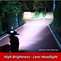 Phare LED pour moto, lumière LED avec faisceau double jaune/blanc, lentille et ampoules LED 3570 (style mini canon)