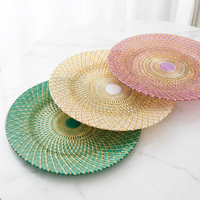 Assiettes de présentation de luxe en verre cristal de 13 pouces à motif ananas quadrillé, assiettes de dîner rondes en cristal pour mariages, fêtes et banquets