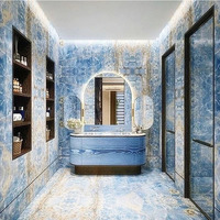 Marbre d'onyx bleu naturel magnifique, dalle de pierre d'onyx bleu rétroéclairée, marbre translucide