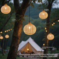 Lámpara Colgante Solar LED para Exteriores, Impermeable IP54, Diseño de Mimbre Estilo Bambú, para Turismo Cultural