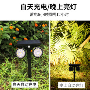 ไฟสปอร์ตไลท์ LED พลังงานแสงอาทิตย์แบบสองหัว 15W พร้อมเซ็นเซอร์ตรวจจับร่างกายมนุษย์ สำหรับสวน ทางเดิน บ้านพักตากอากาศ และสนามหญ้า - Product Image 2