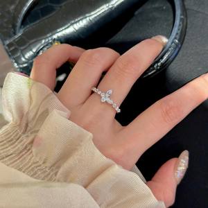 Bague papillon classique entièrement sertie de diamants, argent pur S925 avec incrustation de diamants taillés, luxe haut de gamme, sensation légère, superposition fine - Product Image 3