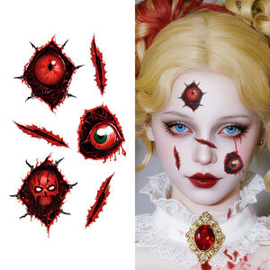 Halloween tatouages temporaires visage autocollant Halloween horrible cicatrice de sang yeux sanglants crâne tatouage étanche pour bras cou jambe - Product Image 1