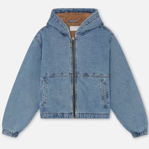 Custom Men Blue Hooded <b>Jacket</b> Faux <b>Sherpa</b> <b>Lined</b> Warm <b>Denim</b> <b>Jacket</b> Zipper Fly Studded Work <b>Denim</b> <b>Jacket</b> - Product Image 2