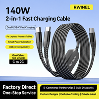 Câble de charge et de données USB C vers double Type C tressé 140W 2 en 1, 1,2m, alliage d'aluminium, logo personnalisé