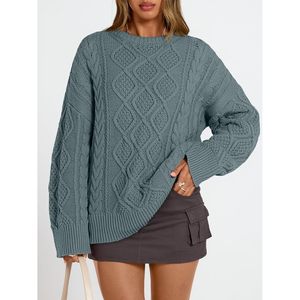 Pull en maille torsadée surdimensionné pour femme, col rond, vêtements d'hiver confortables, anti-boulochage, manches longues, style décontracté - Product Image 2