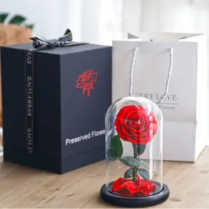 Logo personnalisé Infini Immortel Éternel Pour Toujours Stabilisé Roses Préservées dans un dôme en verre Coffret cadeau Saint Valentin Noël
