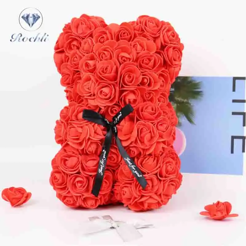 Urso de pelúcia artificial romântico, venda quente de 21 cm, artificial, melhor presente, flor pe, urso de pelúcia, rosa, para dia dos namorados, venda imperdível